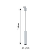 Silberne LED-Pendelleuchte aus Metall mit 196 cm Länge und 65 mm Durchmesser für moderne Beleuchtung