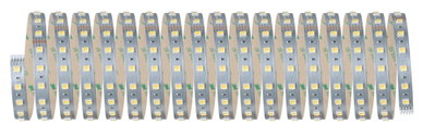 Flexible LED strip with yellow LEDs on silver circuit board for decorative lighting use