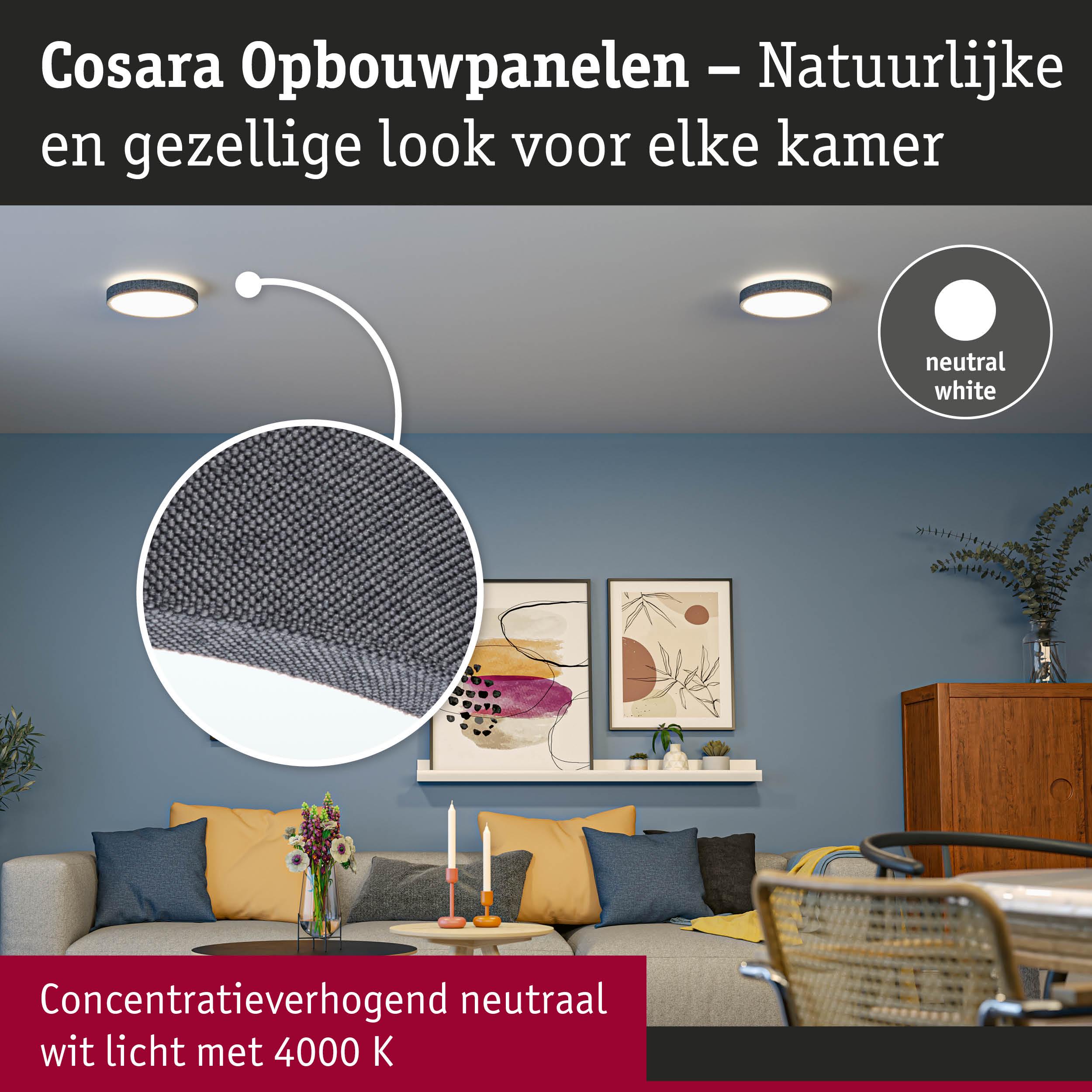 Cosara opbouwpanelen met grijze stofrand en neutraal wit licht 4000K voor gezellige woonkamers