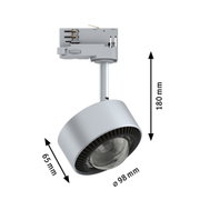 Grauer LED-Strahler mit 180 mm Länge und 98 mm Durchmesser, moderner Spot für Innenbeleuchtung