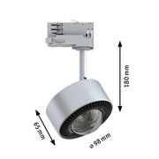 Grauer LED-Strahler mit 180 mm Länge und 98 mm Durchmesser, moderner Spot für Innenbeleuchtung