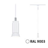 Moderne hvid metal pendel lampehoved i RAL 9003 til skinne systemer med LED-belysning