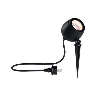 Black LED garden spotlight with ground spike and cable for outdoor lighting and garden decoration