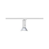 Moderner weißer LED-Strahler aus Metall an Schienensystem für flexible Raumbeleuchtung