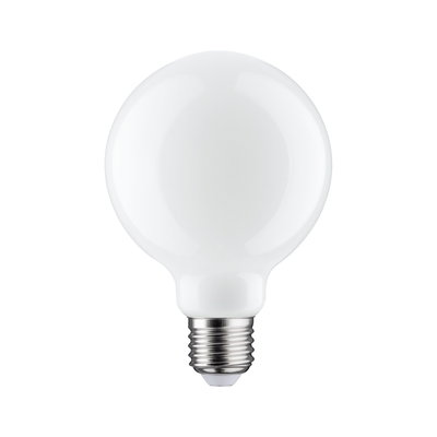 Round white LED bulb with E27 base made of glass for energy-saving lighting