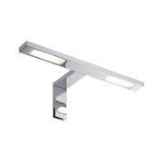 Modern chrome metal LED wall light with warm white illumination for living spaces