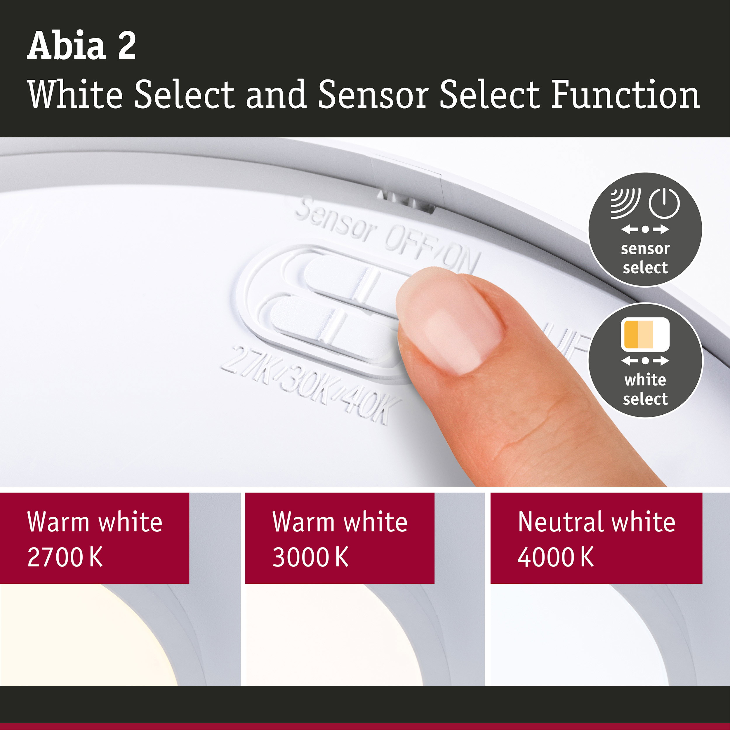 LED Panel Abia 2 White Select Twilight-controlled motion detector (HF) round 400mm 16W 1400lm White Select White