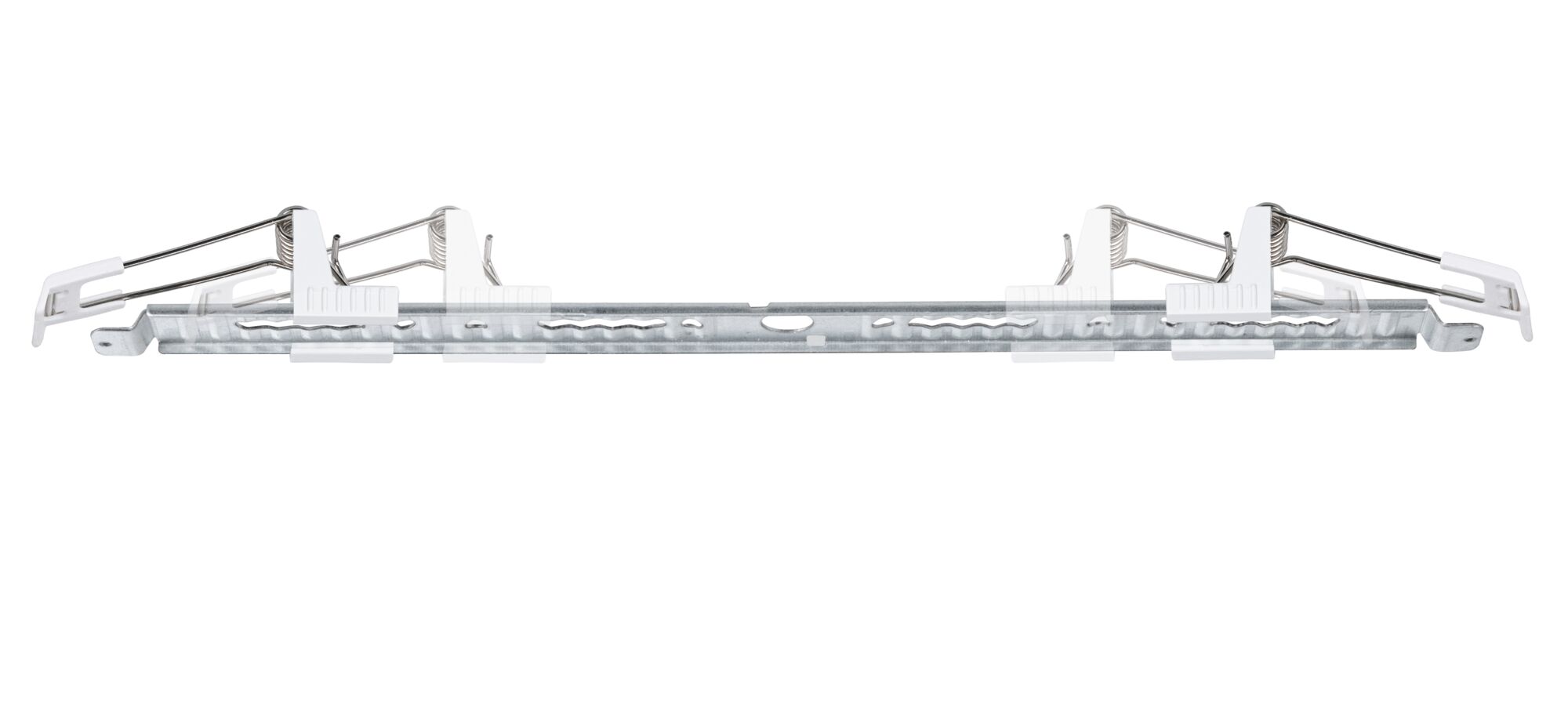 Metalen montageschijf met witte kunststofklemmen en veermechanisme voor LED-installatie