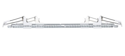Metal mounting rail with white plastic clips and spring mechanism for LED light installation