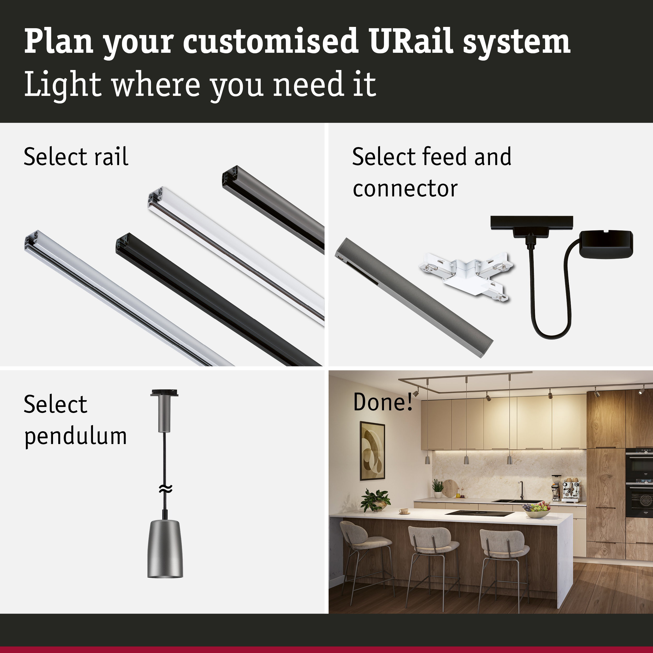 URail Pendants Cover GU10 max. 10W dimmable 230V Titanium