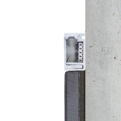 Cross-section of aluminum profile with LED connectors for modern light strips and recessed lighting.
