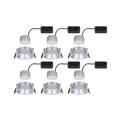 Zes zilverkleurige aluminium LED-inbouwspots met drivers voor moderne kamerverlichting