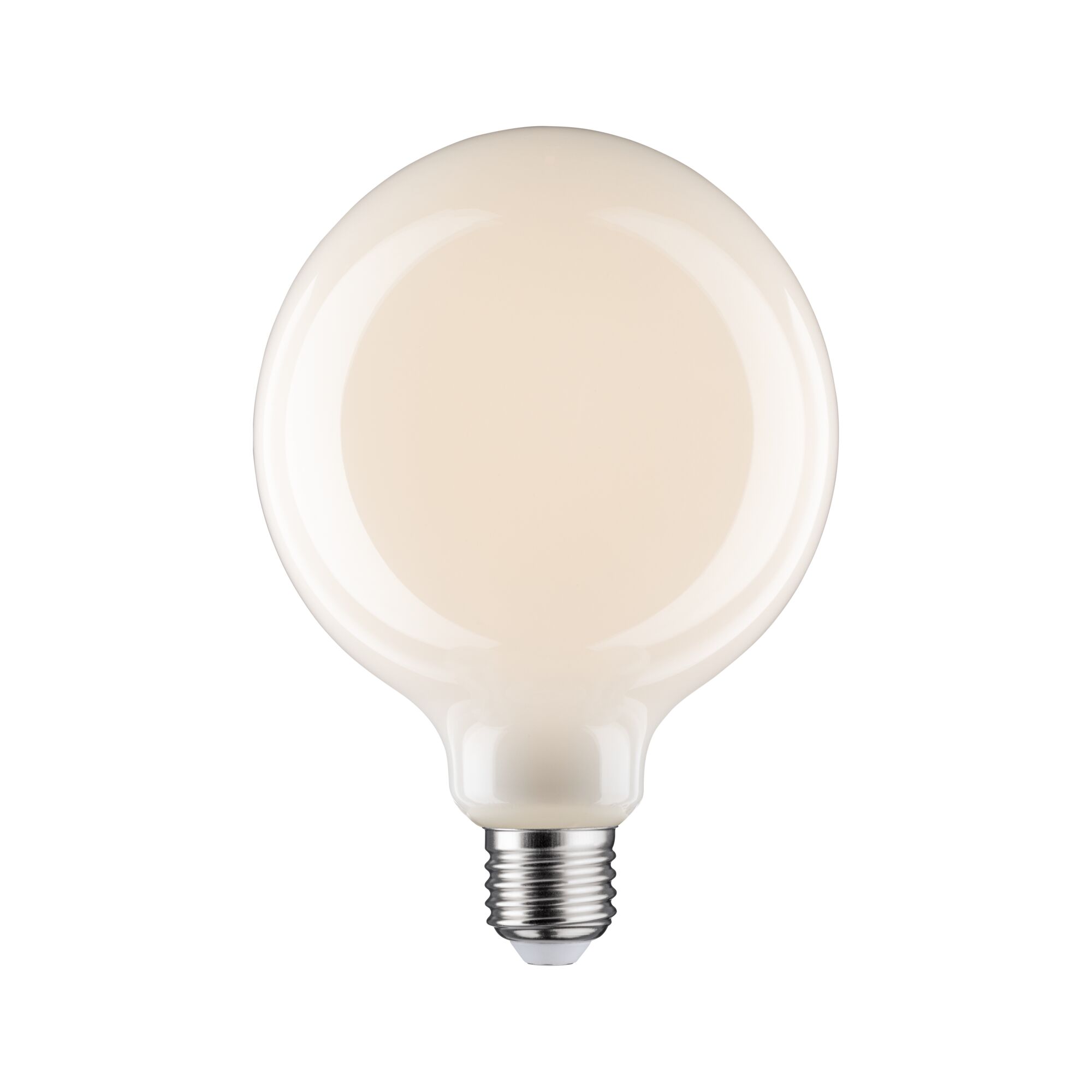 Runde LED-Glühbirne mit mattweißem Glas und E27-Fassung für energiesparende Beleuchtung