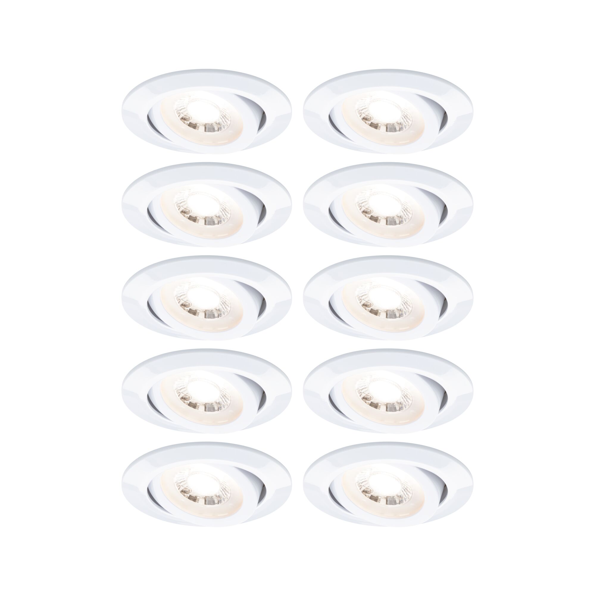 LED Recessed luminaire 10-piece set Swivelling round 82mm 70° 10x4,8W 10x450lm 230V 3000K White Set of ten white plastic recessed spotlights with adjustable LED lamps for versatile lighting.