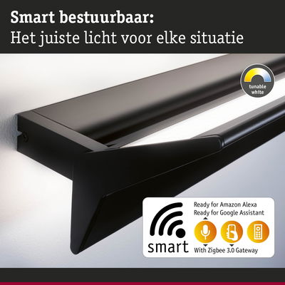 Zwarte slimme LED-wandlamp met instelbaar wit licht en spraakbesturing geschikt voor Alexa en Google Assistant