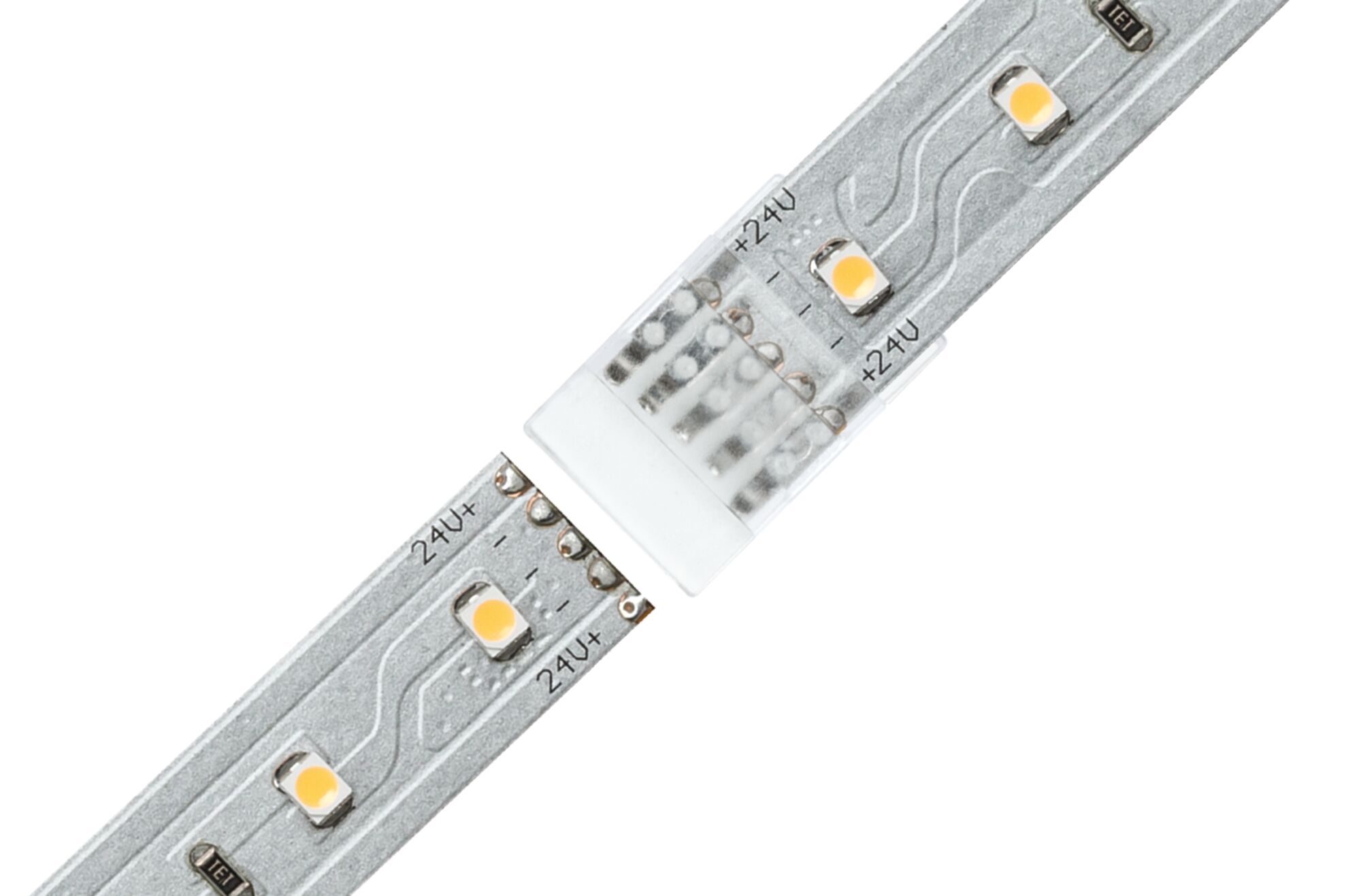 24V zilveren LED-strip met warmwitte LEDs voor veelzijdige verlichtingsoplossingen en eenvoudige aansluiting