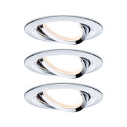 Drei runde Einbaustrahler aus Chrom mit warmweißem LED-Licht für moderne Innenbeleuchtung
