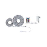 White LED strip light set with remote control and power adapter for versatile room lighting