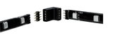 Sort LED-strip forbindelsesstykke med pins og vinklet adapter til fleksible lysopsætninger