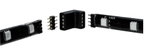 Black LED strip connector with pins and angled adapter for flexible lighting setups