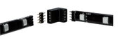 Zwarte LED-strip connector met pinnen en hoekadapter voor flexibele lichtinstallaties