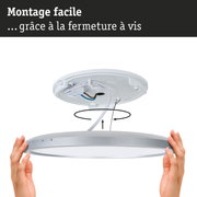 Plafonnier LED rond blanc avec bordure argentée et montage facile par vis pour intérieur