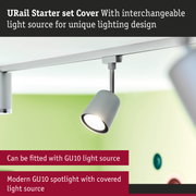 Modern white GU10 spotlight with covered light source for track lighting system