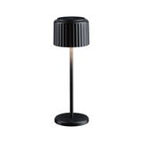 Black metal LED table lamp with ribbed shade and dimmable light for modern interior lighting