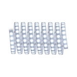 Flexible LED strip light with white LEDs and adhesive backing for versatile lighting solutions.