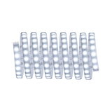 Flexible LED strip light with white LEDs and adhesive backing for versatile lighting solutions.