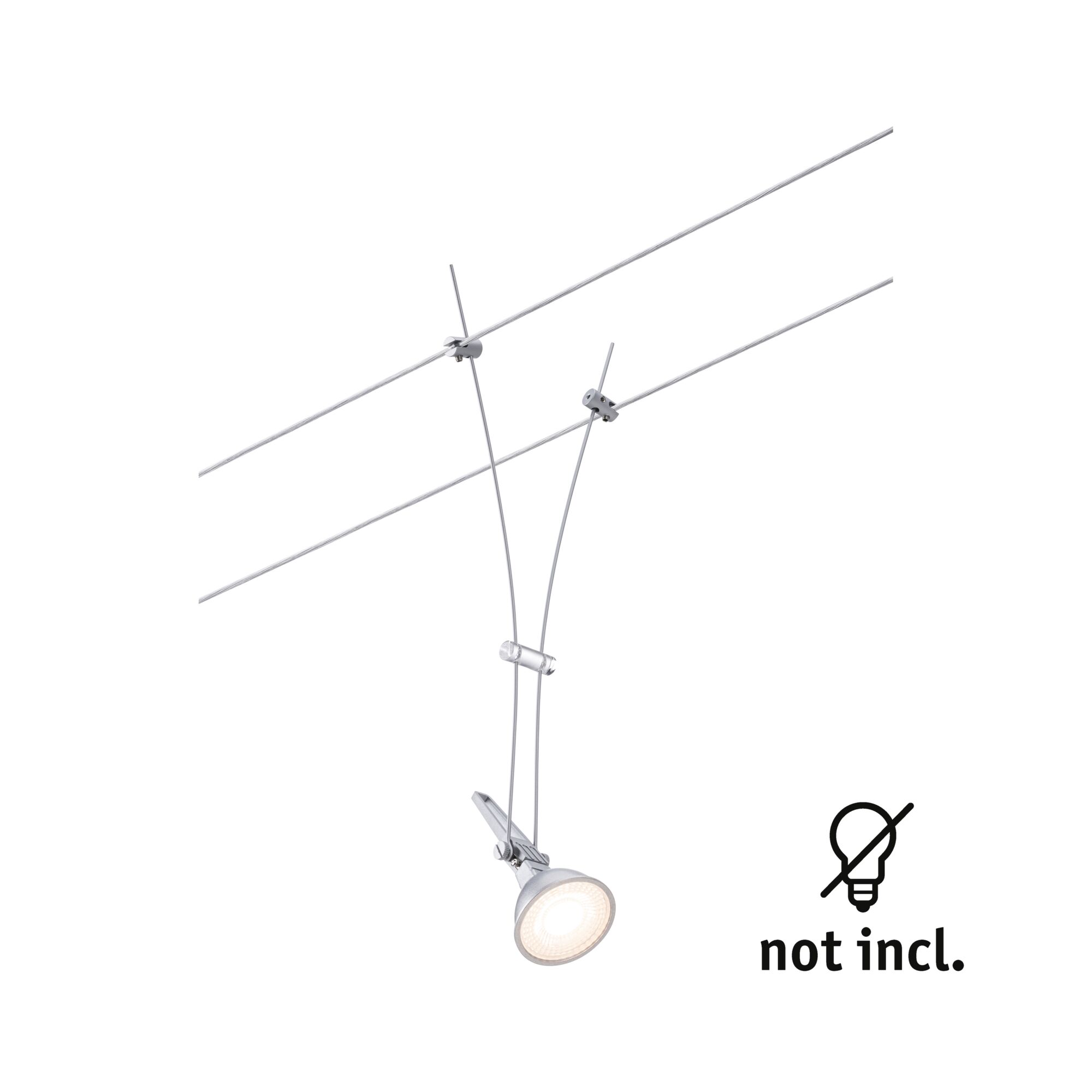 Spot câble moderne en métal argenté avec tête réglable, ampoule LED non incluse