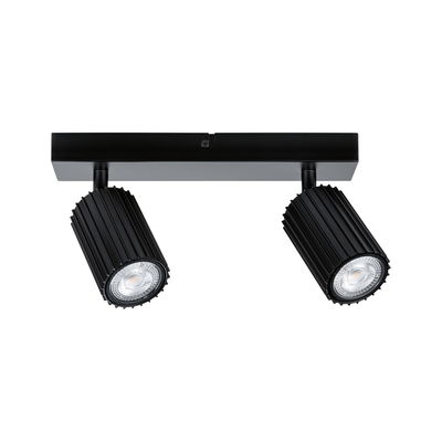 Black LED ceiling light with two adjustable aluminum spotlights for modern room lighting