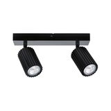 Black LED ceiling light with two adjustable aluminum spotlights for modern room lighting