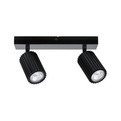 Black LED ceiling light with two adjustable aluminum spotlights for modern room lighting