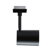 Schwarzer LED-Spot aus Metall mit zylindrischem Design für moderne Schienensysteme.