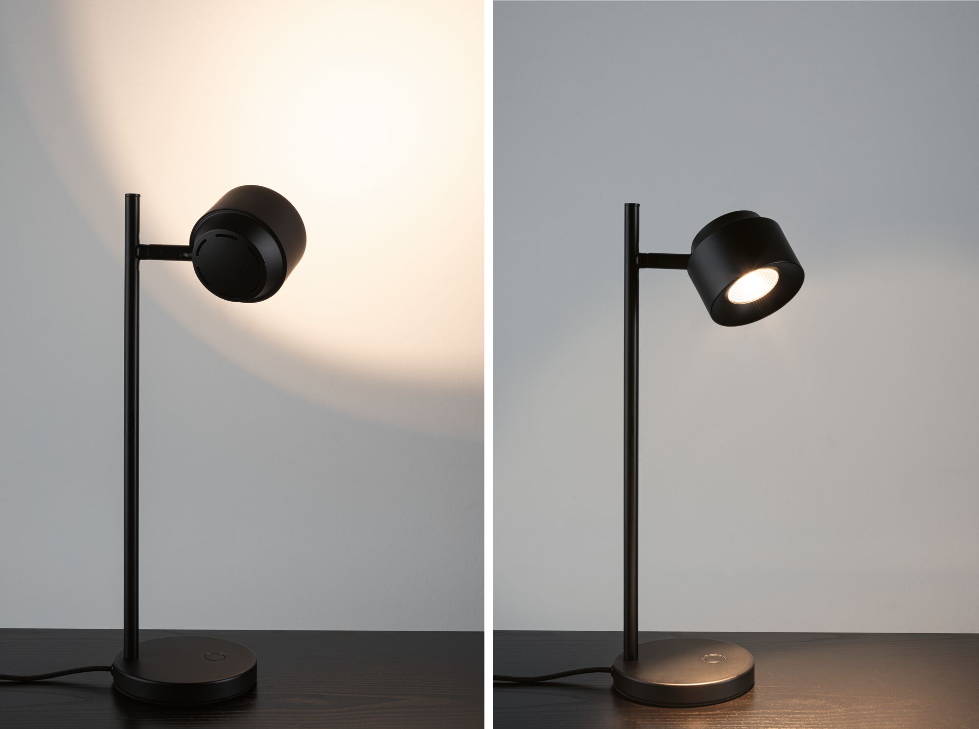 Spot de bureau LED noir moderne en métal avec tête réglable et lumière blanc chaud pour intérieur