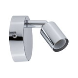 Modern LED wall spotlight in chrome metal with adjustable head for focused lighting in interiors