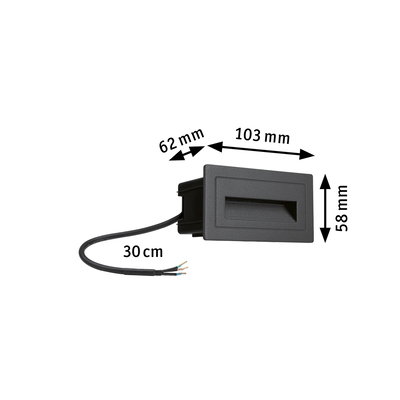 Black plastic LED stair light with cable, dimensions 103x58x62 mm, energy-saving lighting solution