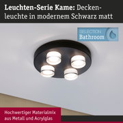 Deckenleuchte Kame aus mattem schwarzem Metall und Acrylglas mit vier LED-Spots für Badezimmer