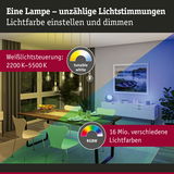 Wohnzimmer mit dimmbarer Lampe und einstellbarer Lichtfarbe von 2200K bis 5500K, 16 Mio. RGBW Farben