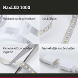 MaxLED 1000 LED-strip met 144 LEDs/m, plakband aan achterkant, elke 4,2 cm in te korten, makkelijk aan te sluiten