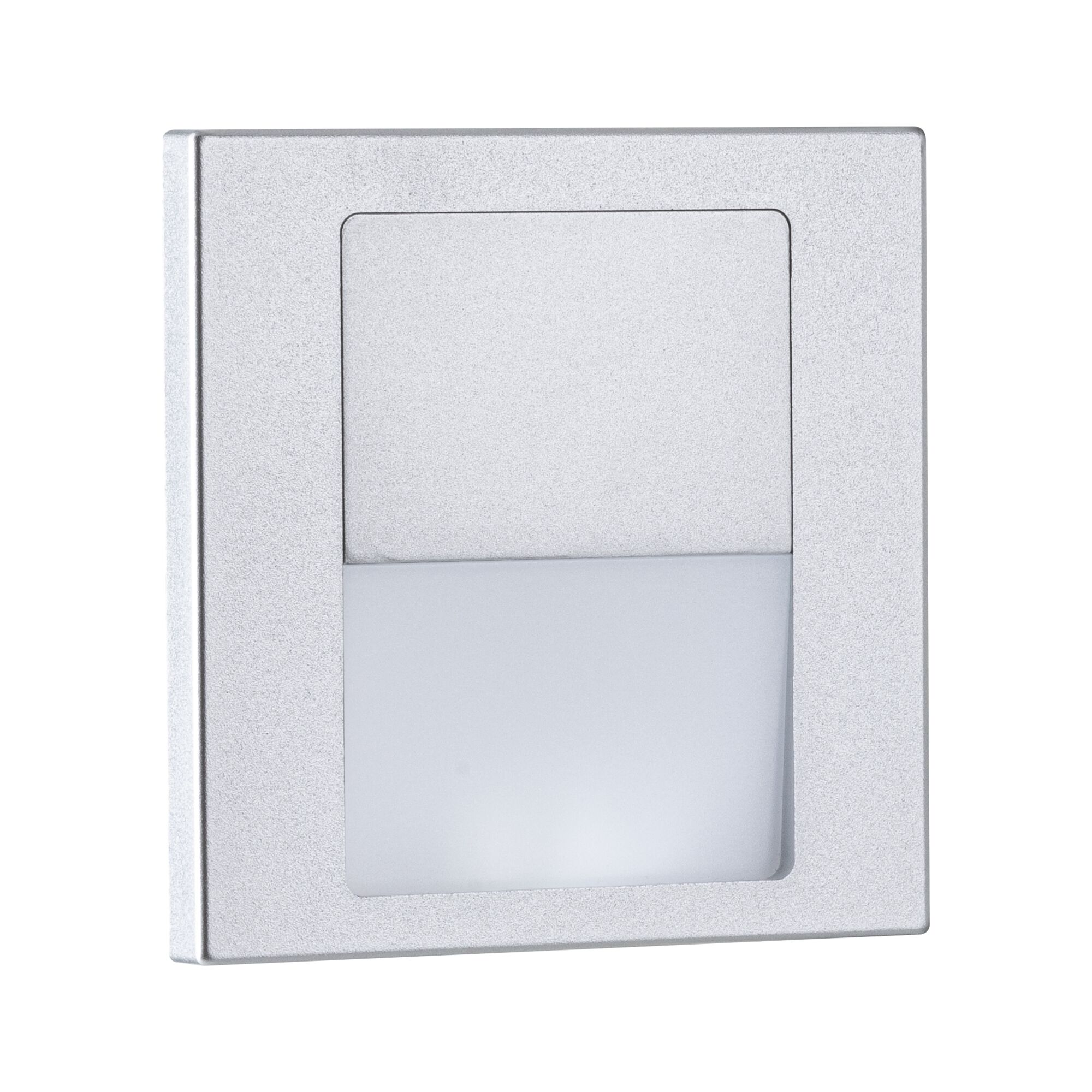Vierkante LED-wandinbouwlamp van zilverkleurig aluminium met matte diffuser voor binnenverlichting