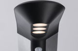 Schwarze LED-Außenwandleuchte mit drei warmweißen Leuchtpunkten aus Metall für Gartenbeleuchtung