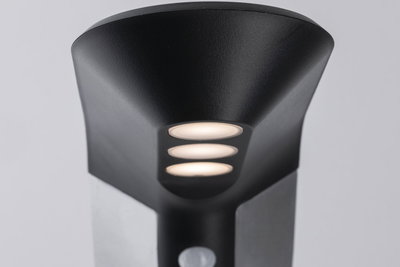 Black LED outdoor wall light with three warm white lamps made of metal for garden lighting