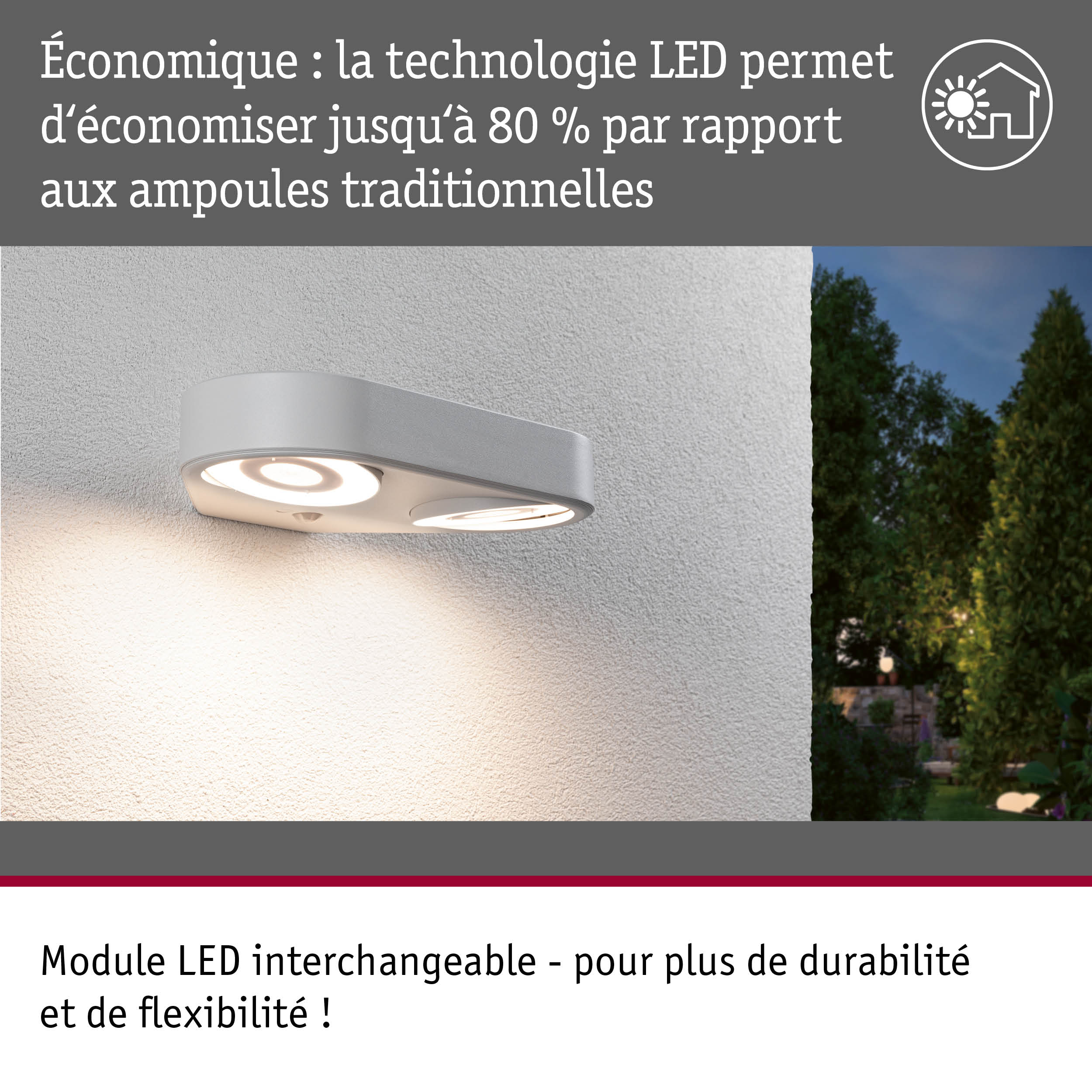 Applique murale extérieure LED blanche moderne avec deux sources lumineuses pour éclairage économique