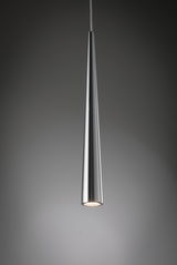 Slim pendant light in brushed aluminum silver with warm white LED light for modern interiors