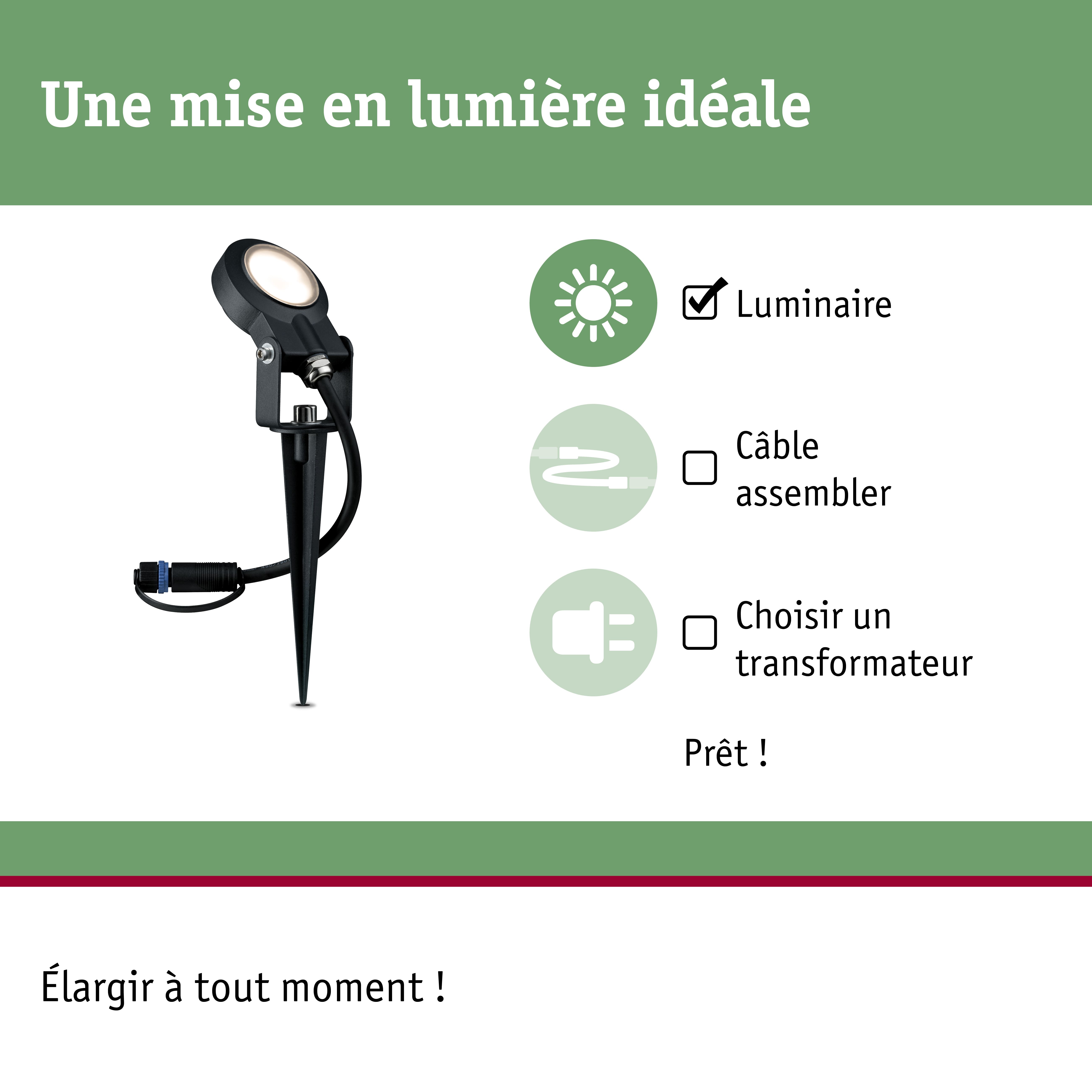 Projecteur LED noir avec piquet pour jardin, éclairage extérieur facile à installer