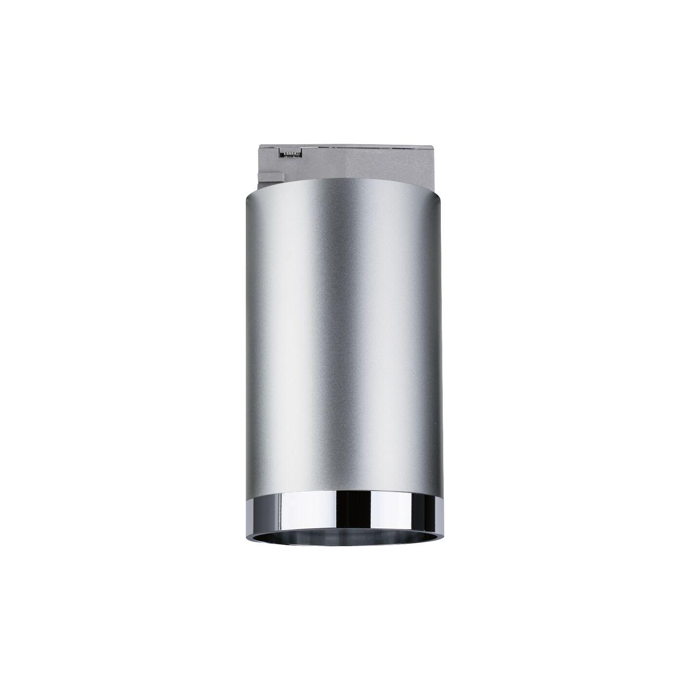 Moderner zylindrischer LED-Deckenstrahler aus silbernem Aluminium mit Chromrand für Innenräume