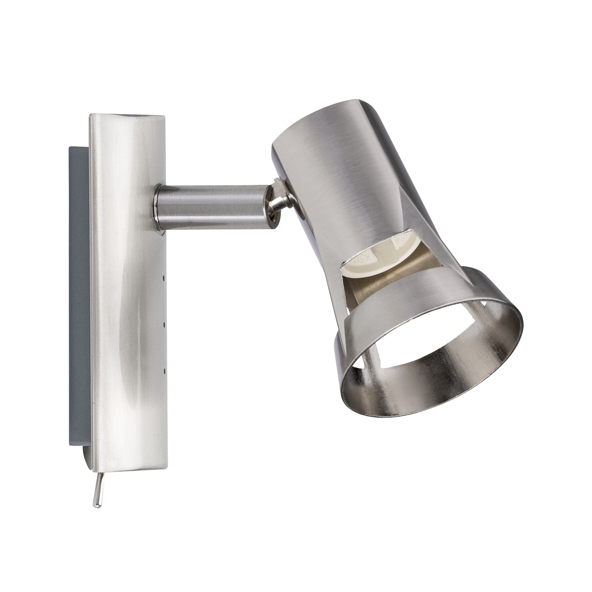 Moderner LED-Wandstrahler aus gebürstetem Edelstahl in Silber für gezielte Beleuchtung.
