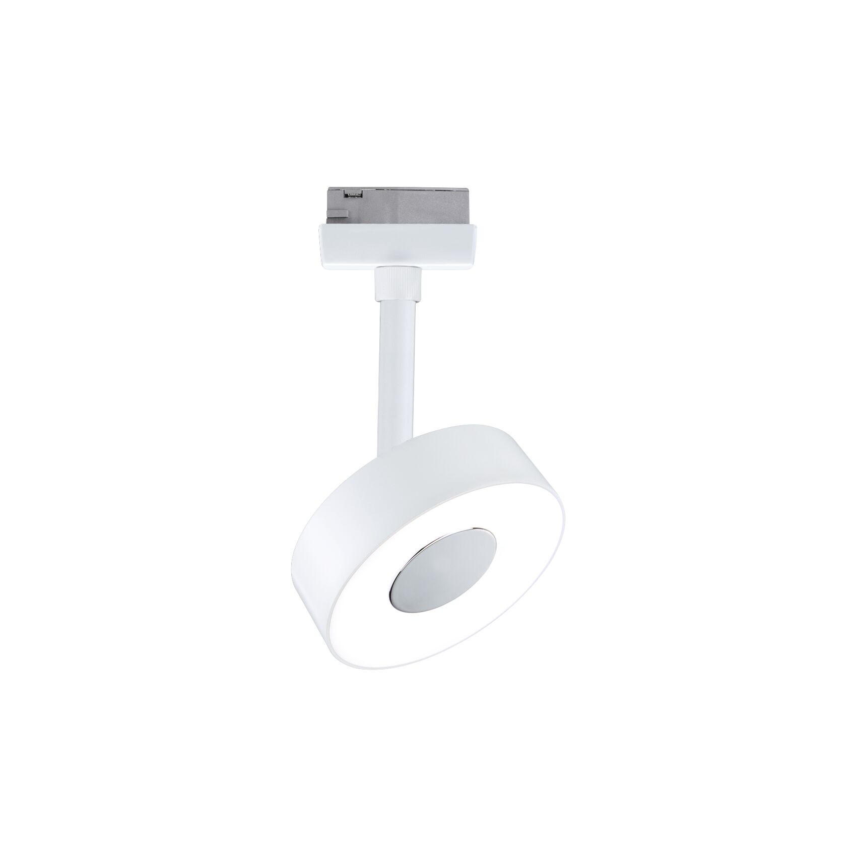 Moderner weißer LED-Spot mit rundem Design und Metallakzent für flexible Beleuchtung